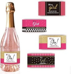 40pcs Pink Mini Wine Bottle Labels Waterproof Self-Adhesive Gender Reveal Party