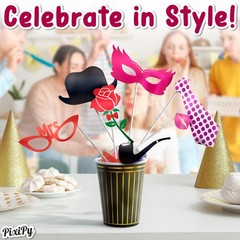 Photo Booth Props Multicolor Kit Selfie Party Accessories Mustaches, Hats, Lips