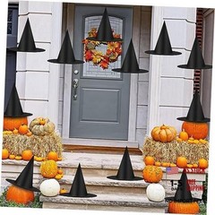 12 Pcs Halloween Decorations Witch Hat – Thickened Black – Bulk