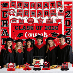 2026 Graduation Decorations, Red and Black Graduation Decorations Set with Congr