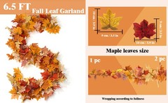 13FT Fall Leaf Garlands 2 PCS Fall Garland for Mantle Thanksgiving Fall