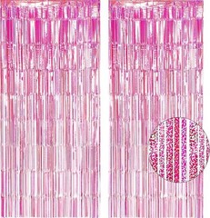 Metallic Foil Fringe Backdrop 2 Pack 3.2×8.3 Ft Pink Party Photo Booth Decor