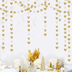 White-Gold Champagne Party-Decorations Heart Streamers 1.97 inches, Gold