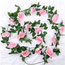 2 Pack Artificial Pink Rose Garland Vine – Total 16FT Silk Fake Blush Pink Rose