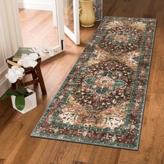 Yamaziot Washable Runner Rug, 2×5 Non-Slip Boho 2′ x 5′, Rust/Dull Teal