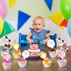 60pcs Farm Animal Cupcake Toppers Wrappers Barnyard Baby Shower Party Décor