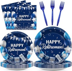 Elegant 96-Piece Retirement Party Tableware Set in Blue & Silver for 24 Guests