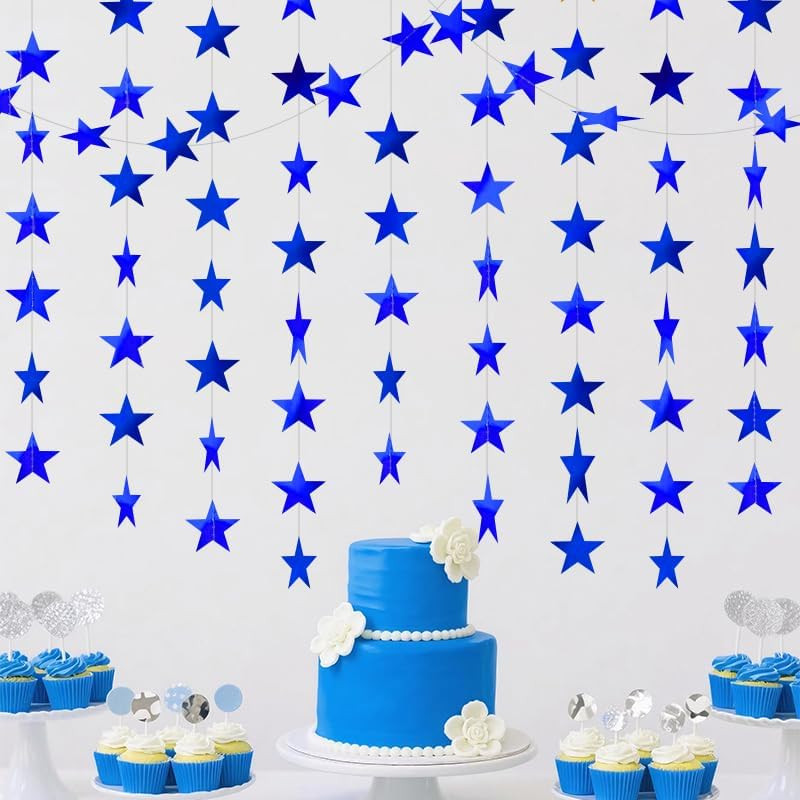 Blue Shining Star Hanging Garland Blue Hanging Sparkling Star Streamer Glitter B