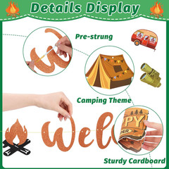 13Pcs Camping Themed Party Decorations Set, Pre-Strung Glitter Welcome to Our Ca