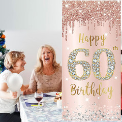 60Th Birthday Door Banner Decorations for Women, Pink Rose Gold Happy 60Th Birth