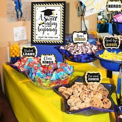 Graduation Candy Bar Labels Set – Black & Gold Dessert Buffet Decor, Sweet Succe