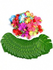 1pc Random Tropical Palm Leaf & Hibiscus Flower For Hawaiian Party Decor