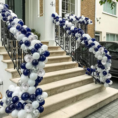 Blue Silver Balloons Garland Kit, 120 Pcs Navy Blue and Silver Confetti White Ba