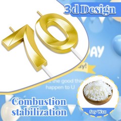 70th Birthday Candles for Cake,Birthday Decorations Him Medium, Gold
