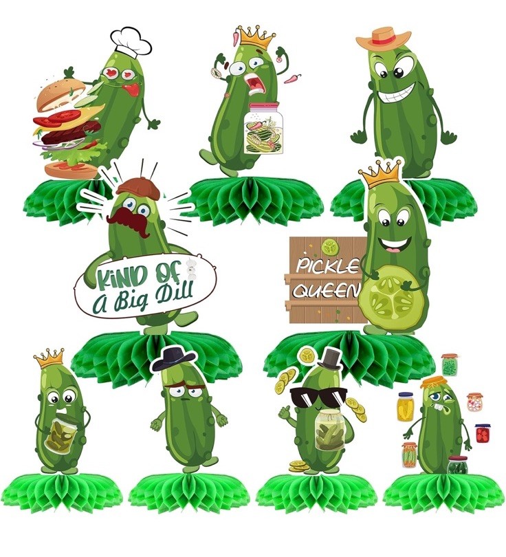 9PCS Funny Pickle Party Decorations – Honeycomb Centerpieces, Table Decor New F5