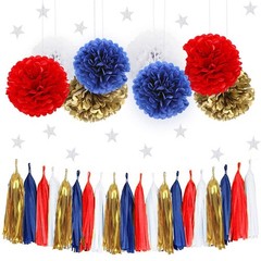 30pcs Wonder Woman Decor Navy Blue Red White Gold Tissue Pom Poms Nautical Pa…