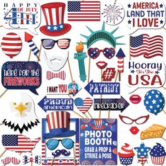 4th of July Photo Booth Props – 41-pc Photobooth Kit with 8 x 10-Inch Sign, 6…