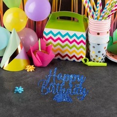 Happy Birthday Table Centerpiece, Dark Blue Glitter Birthday Party Paper Free