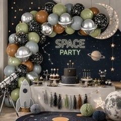 12″ Grey Sage Green Balloons, Black Star Print, Metallic Silver for Baby Shower