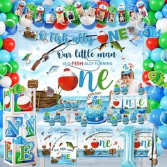 Ofishally Birthday Decorations,161pcs Gone Fishing 1st Birth day Party Banner…