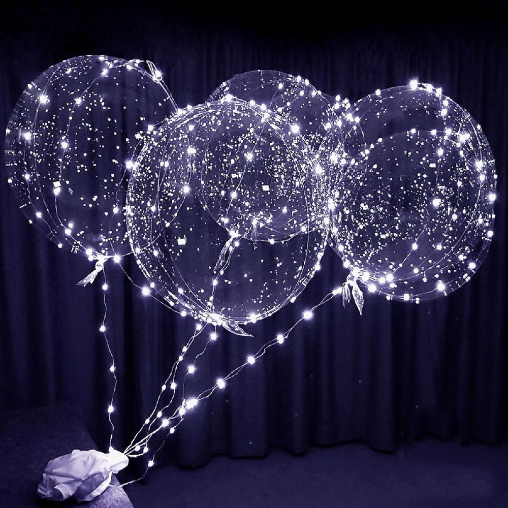 Lightsfever Led Light Up Bobo Party Balloons Kit 12 Pack-Clear 22 Inchs White