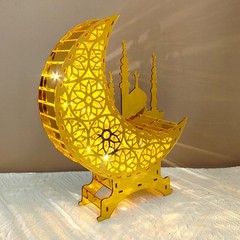 Ramadan Kareem Mirror Moon Castle with LED Night Light Acrylic Eid Mubarak OY