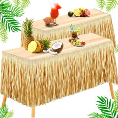 Hawaiian Luau Grass Table Skirt Fringe Tiki Bar Decorations Tropical Raffia Gras