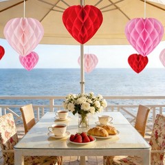 Heart Shaped Honeycomb Balls Valentines Paper Pom Poms Party Decor 12 PCS