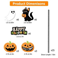 25x Decorative Drinking Straws in Halloween Theme, Black Cat &Ghost Lantern