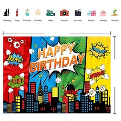 Cartoon Super hero Backdrop Banner Birthday Party Photo Background Decorations