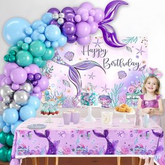 Mermaid Birthday Party Decorations – 105pcs Purple Mermaid Birthday Decoratio…