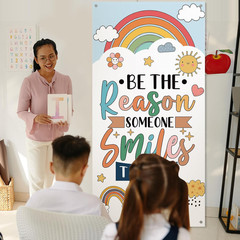 Boho Classroom Door Cover Decoration First of School Door Banner Rainbow Welcome