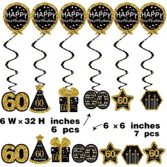 60th Birthday Decorations for Men Women (21pack) Cheers to 60 Years Black Gold