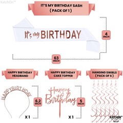 Rose Gold Birthday Decorations Set – Pack of 47, Balloons, Pompoms, Banner