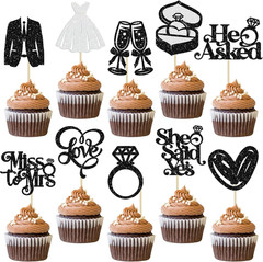30Pcs She Said Yes Cupcake Toppers Glitter Diamond Ring I Do Love Cupcake Picks