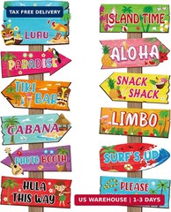 24 Pieces Luau Party Decorations Summer Tropical Party Directional Sign Hawaiian