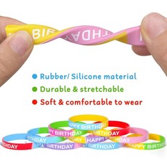 CHRORINE Happy Birthday Rubber Bracelets 12 Styles Silicone Wristbands for Cl…
