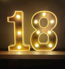 1 & 8 Light-up Plastic Marquee Numbers, White with Gold, 6.25″