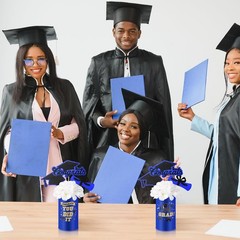 3 Sets Class of 2025 Graduation Centerpieces Blue Silk Flower Metal Vase