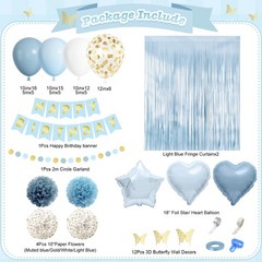Dusty Blue Party Decorations, Light Blue White Gold Confetti Foil Balloons Ha…