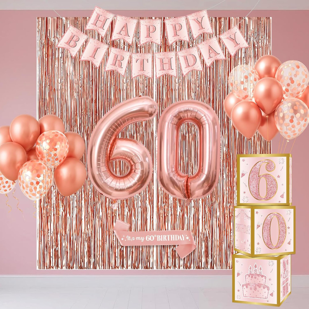 60Th Birthday Decorations for Women – Rose Gold Confetti 60 Foil Balloons Happy