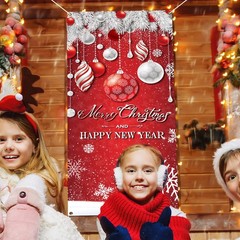 Merry Christmas Decorations Ornaments Snowflakes Red Door Cover New Year 35″x79″