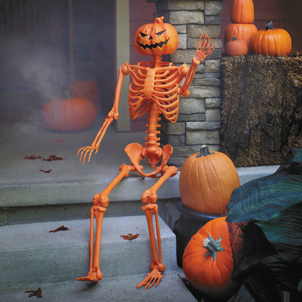5 Ft. Posable Orange Pumpkinhead Skeleton Halloween Decoration – Morris Costumes