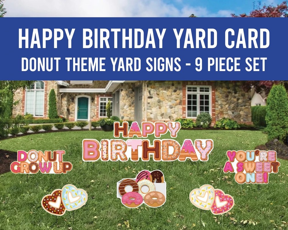 13″ Donut Theme Happy Birthday Yard Sign Letters | 9pc Outdoor Lawn Decorations
