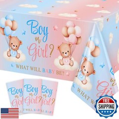 Lopeastar 3Pcs Bear Gender Reveal Decorations Tablecloths, Boy Or Girl Gender