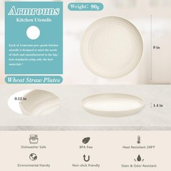 9 Inch Wheat Straw Plates Lightweight Unbreakable Dinner 9 inch, white beige