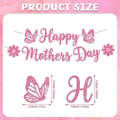 Mothers Day Banner Decorations, Happy 7 inches by 5 inches, Pink
