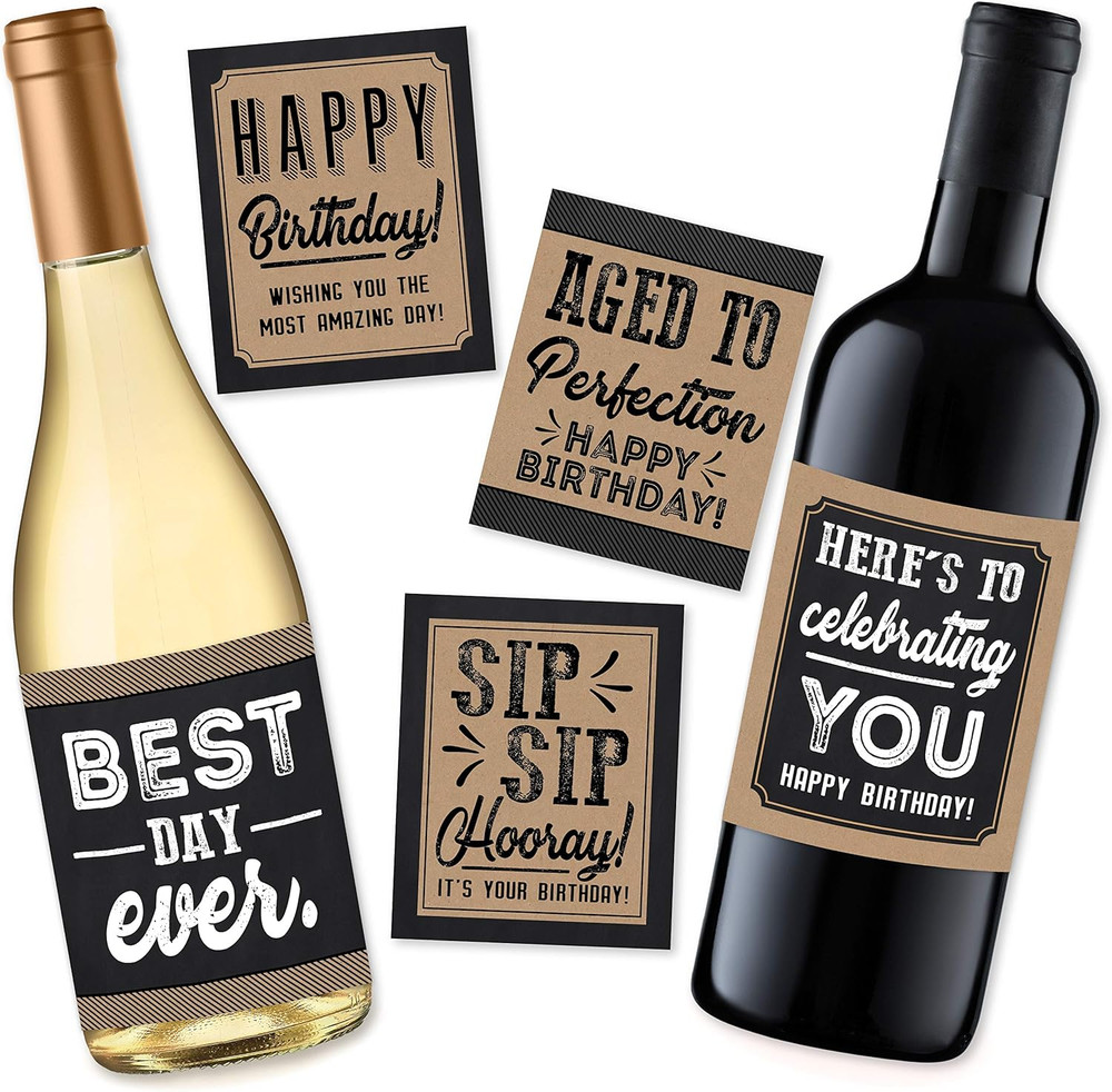 5 Birthday Wine or Beer Bottle Labels or Stickers Present, Gifts, Any Age Years