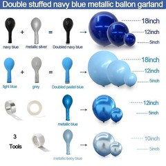 Navy Royal Blue Balloon Arch Kit Double Stuffed Metallic Blue Balloon Garland…