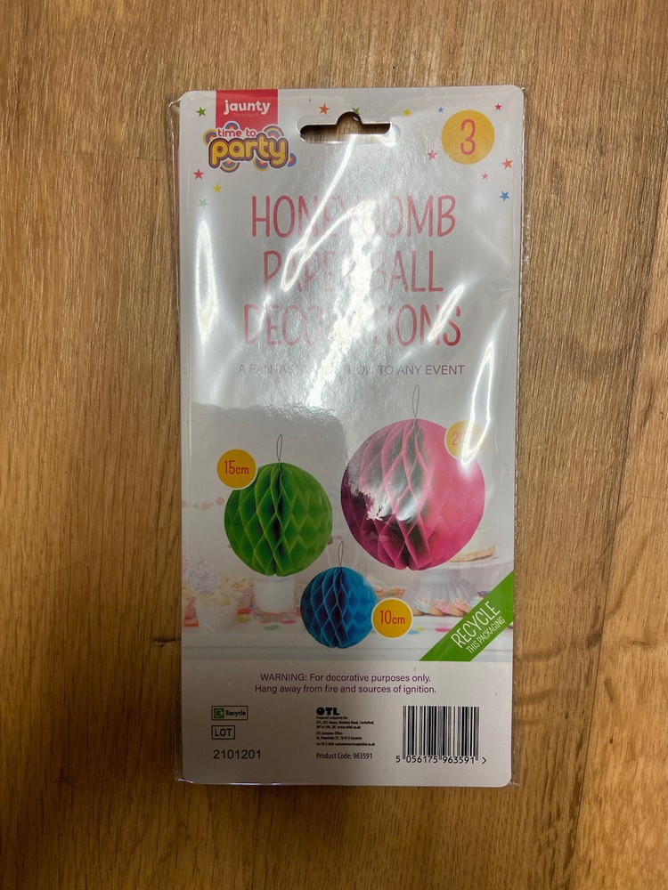 3x Honeycomb Paper Ball Colourful Wedding Party Hanging Decoration 10,15,20 Cm